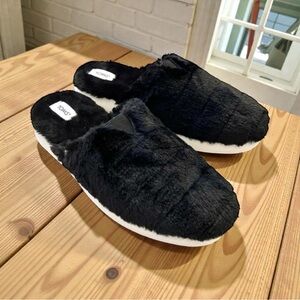 Toms Alpargata Mallow Mule Black Faux Fur Slippers Women's Size 8.5